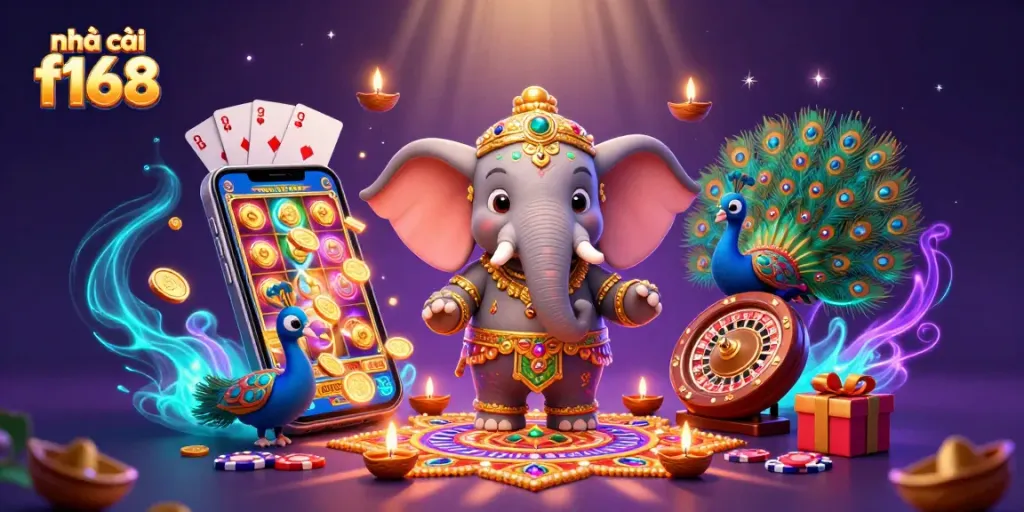 Engage in excitement at nhà cái f168 with a colorful illustration depicting a vibrant casino scene.