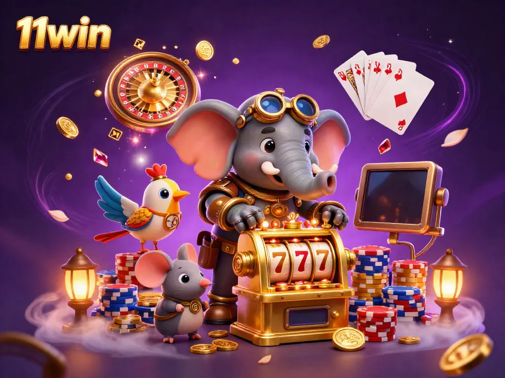 Experience thrilling wins with 11win's steampunk casino illustration reflecting vibrant gaming excitement.